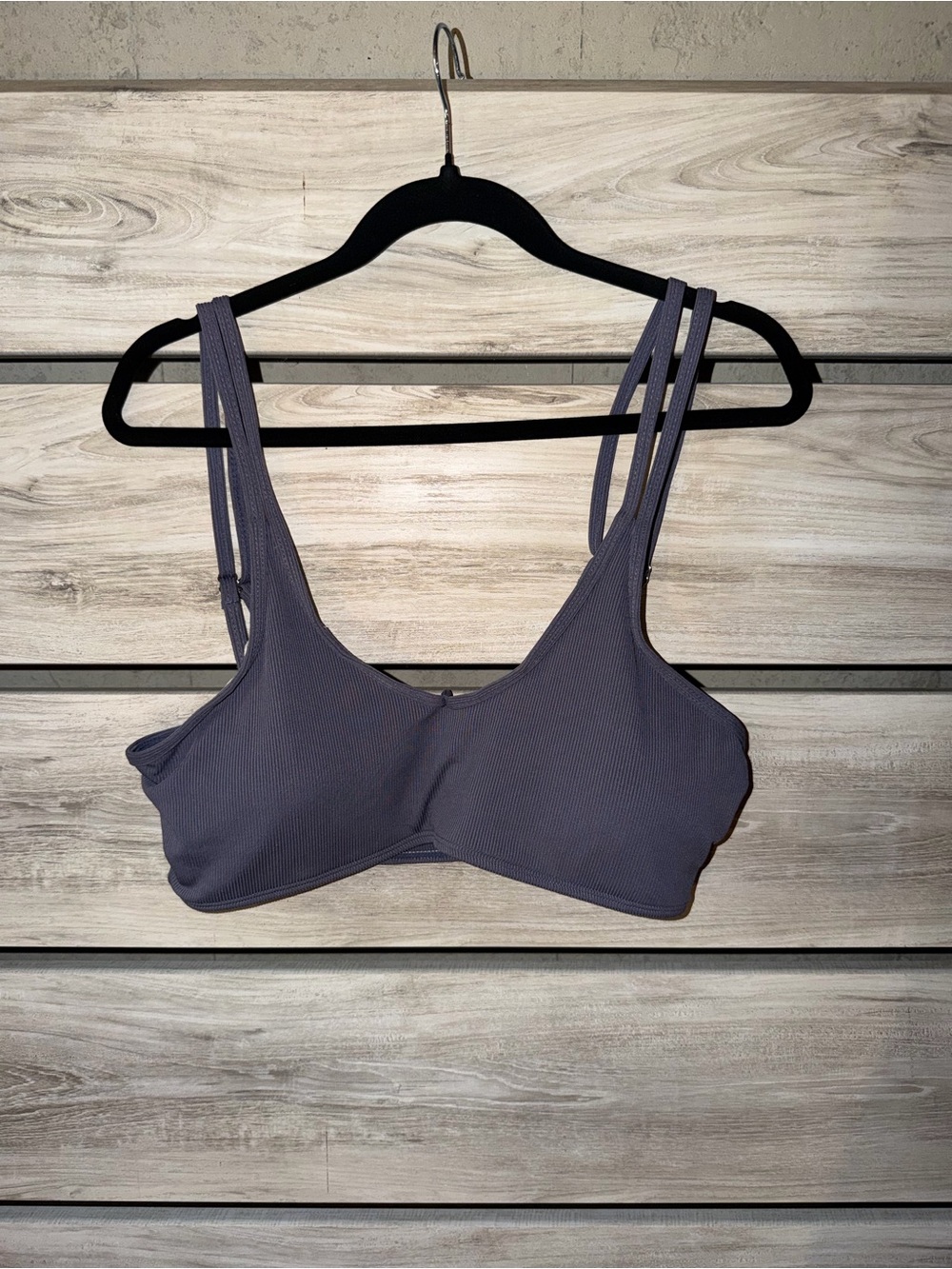 SHEIN Ribbed Double-Strap Swim Bralette - Slate